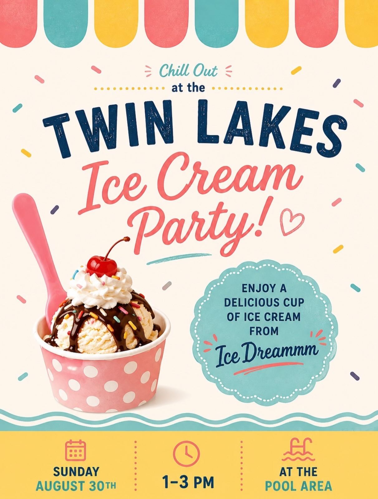 Ice cream party  infographic with date and time.